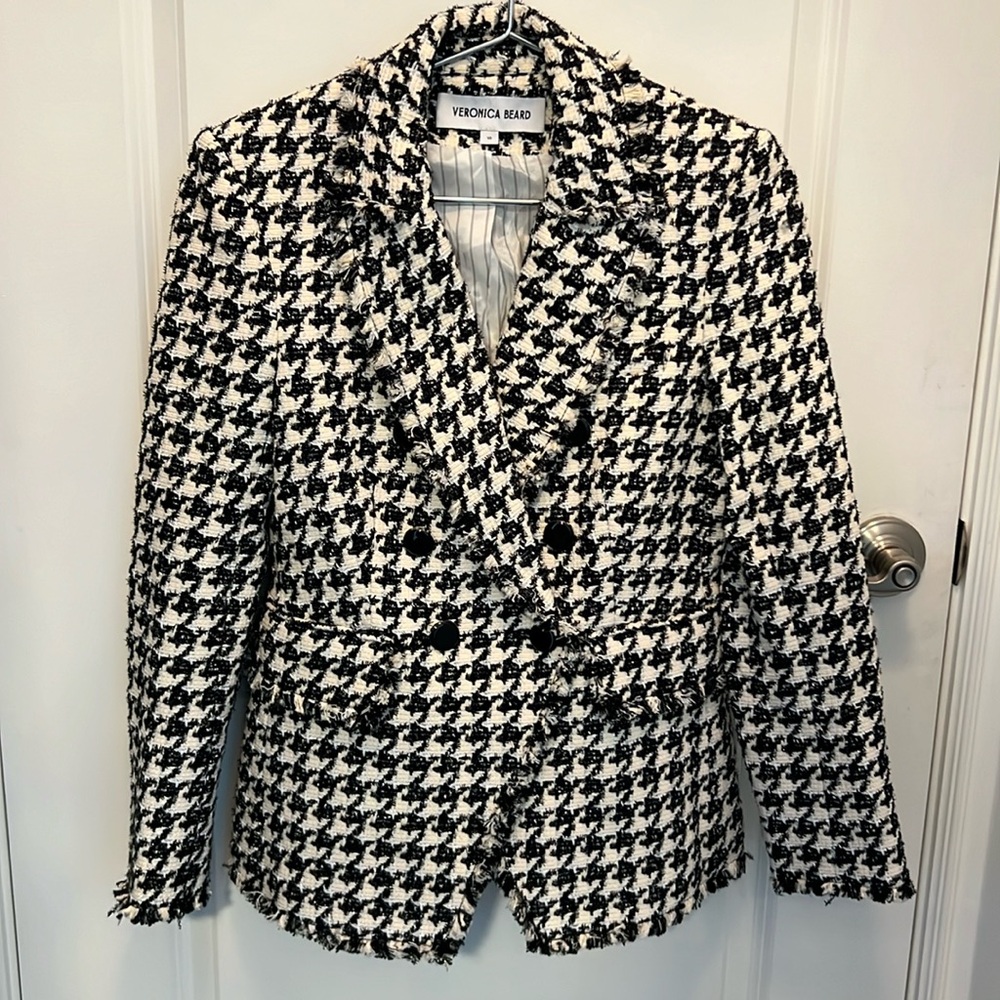 Veronica Beard Miller Houndstooth Dickey Double Breasted Jacket